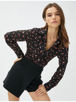 Slim fit srajca s cvetličnim vzorcem z draperijo Koton