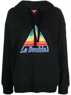 Kokvilnas kapučdžemperis ar apdruku La Doublej melns