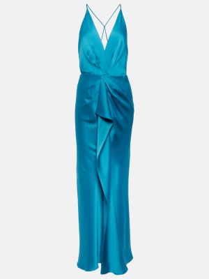Vestido largo de raso drapeado Simkhai azul