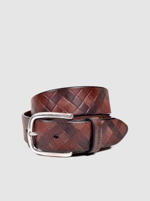 Cinturón de cuero con estampado de rombos Olimpo marrón