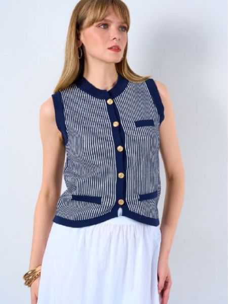 Pruhovaná vesta s vreckami Laluvia modrá
