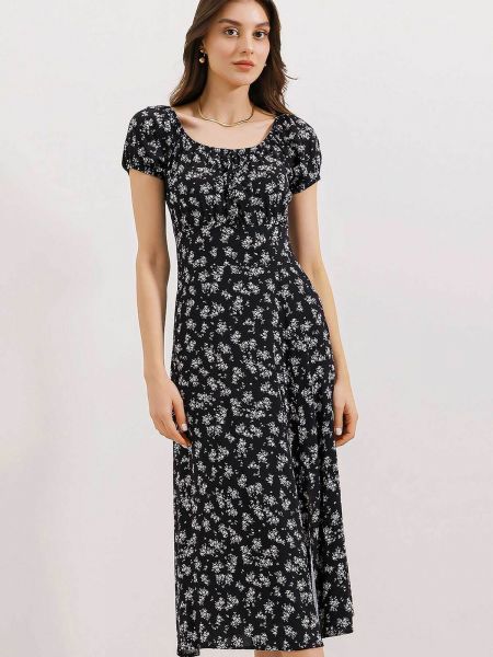 Rochie din viscoză cu model floral Bigdart negru