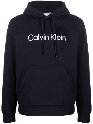 Raštuotas medvilninis džemperis su gobtuvu Calvin Klein mėlyna