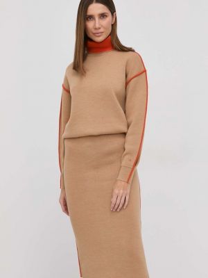 Jednobarevné vlněné dlouhé šaty Victoria Beckham - hnědá