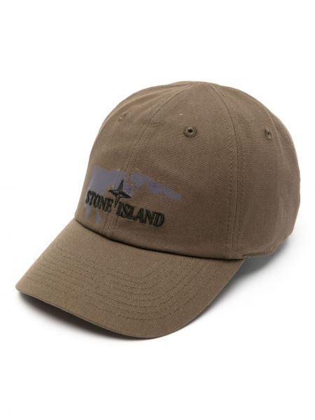 Medvilninis siuvinėtas kepurė su snapeliu Stone Island žalia
