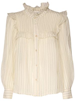 Koszula bawełniana w paski z falbankami Marant Etoile biała