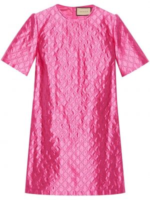 Jedwabna sukienka z nadrukiem Gucci różowa