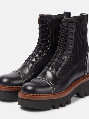 Krajkové kožené šněrovací kotníkové boty Chloã© černé