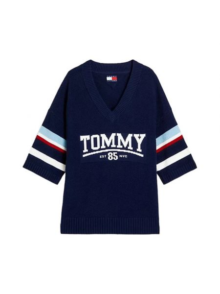 Sweter z dekoltem w serek Tommy Hilfiger niebieski