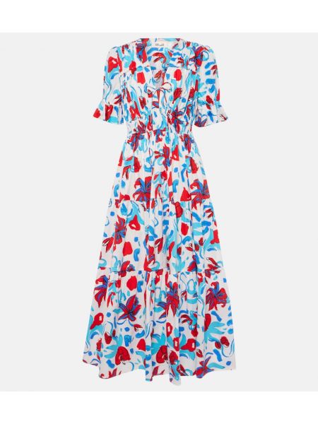 Pamučna haljina s prorezom s cvjetnim printom Diane Von Furstenberg crvena