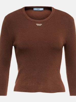 Bavlnený sveter Prada hnedá