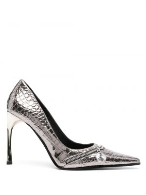 Pantofi cu toc cu fermoar Versace Jeans Couture argintiu