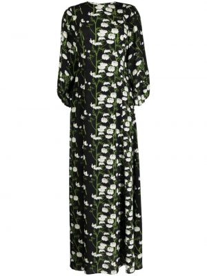 Svilena obleka s cvetličnim vzorcem s potiskom Bernadette črna