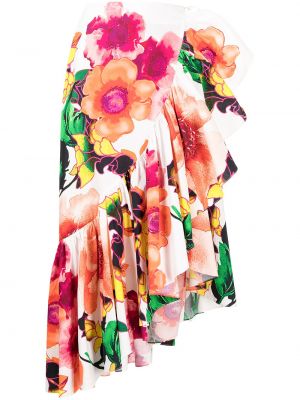 Květinové asymetrická sukně s vysokým pasem s volány Camilla - bílá