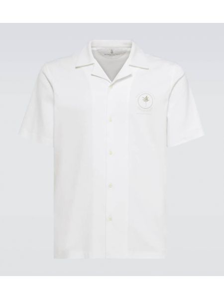Bavlněná košile s výšivkou Brunello Cucinelli bílá