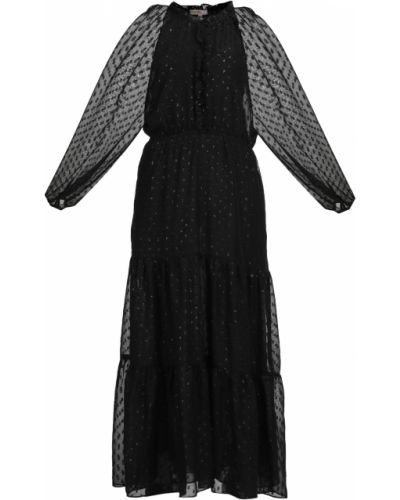 Bodkované šifonové priliehavé dlouhé šaty Mymo Now - čierna