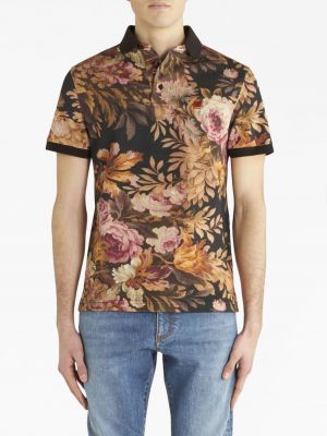 Kokvilnas polo krekls ar ziediem ar apdruku Etro melns
