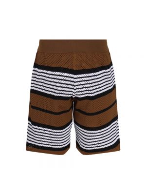 Pantalones cortos de nailon a rayas de malla Burberry marrón