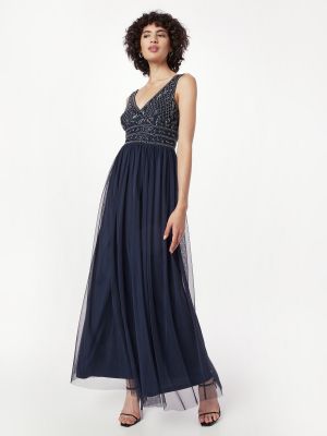 Čipkované večerné šaty s korálky Lace & Beads modrá