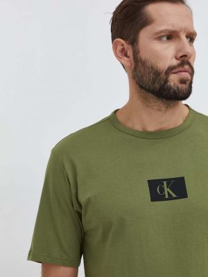 Pamučna pidžama kratki rukavi Calvin Klein Underwear zelena