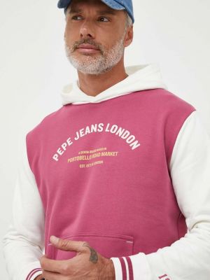 Bluza z kapturem bawełniana z nadrukiem Pepe Jeans różowa