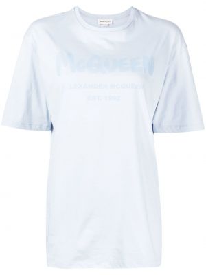 Bavlnené tričko s potlačou Alexander Mcqueen modrá