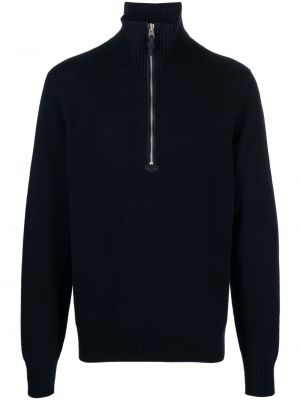 Плетен пуловер с цип Tom Ford синьо