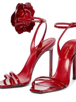 Sandales en cuir vernis en ambre Saint Laurent rouge