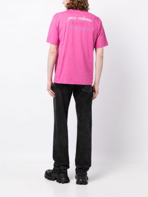 Bavlněné tričko s potiskem Paco Rabanne růžové