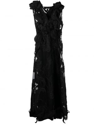 Průsvitné květinové večerní šaty Alberta Ferretti černé