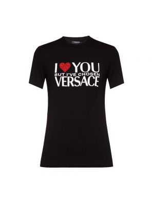 Koszulka z nadrukiem w serca Versace czarna
