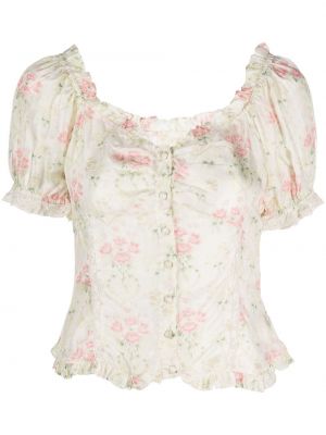 Svilena bluza s cvetličnim vzorcem Loveshackfancy bela