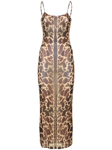 Μάξι φόρεμα με σχέδιο με animal print με λαιμόκοψη boatneck Weworewhat μπεζ