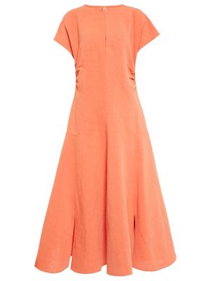 Lněné midi šaty Jil Sander - oranžová