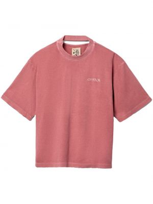 Bavlněné tričko s výšivkou Camperlab růžové