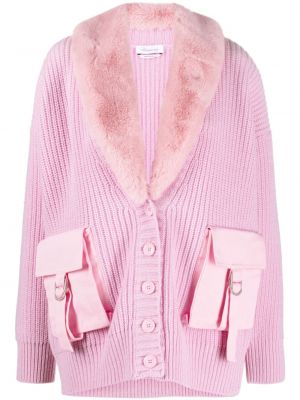Cardigan di pelliccia di lana Blumarine rosa