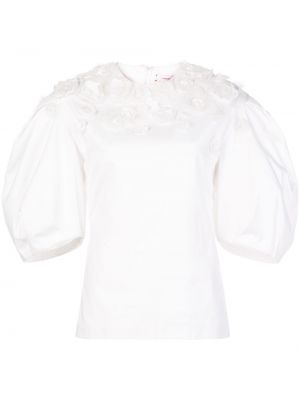 Bluza s cvetličnim vzorcem z puhastimi rokavi Carolina Herrera bela