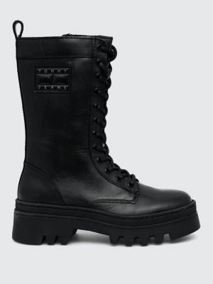 Kožené šněrovací kotníkové boty na platformě Tommy Jeans černé