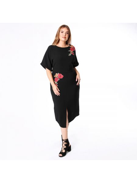 Платье с вышивкой с короткими рукавами с круглым вырезом Lovedrobe, черное