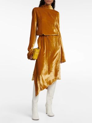 Žametna midi obleka iz rebrastega žameta Petar Petrov zlata