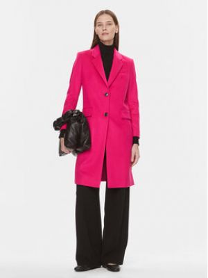 Slim fit vlněný zimní kabát Boss růžový