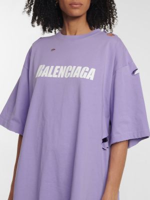 Памучна тениска с протрити краища Balenciaga виолетово