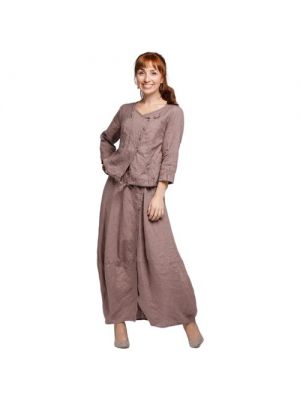 Костюм Kayros, блуза и юбка, повседневный стиль, свободный силуэт, пояс на резинке коричневый