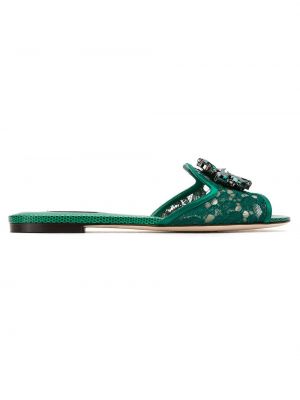 Spitzen sandale mit kristallen Dolce & Gabbana grün