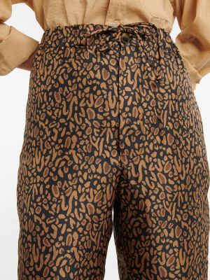 Jedwabne proste spodnie z nadrukiem Nanushka brązowe