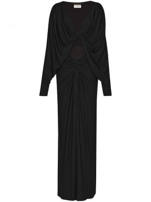 Koktejl obleka z v-izrezom Saint Laurent črna