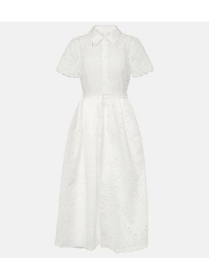 Bavlněné midi šaty s výšivkou Self-portrait bílé