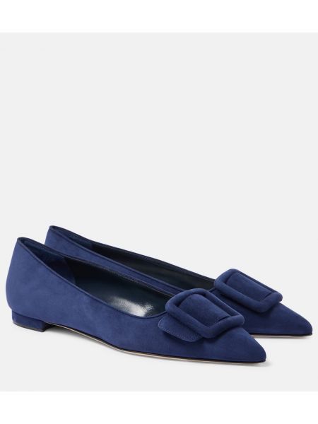 Zamšādas balerīnkurpes Manolo Blahnik zils