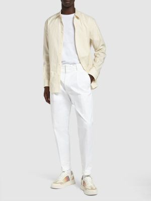 Pruhovaná bavlnená ľanová košeľa Dsquared2 biela