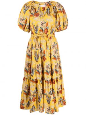 Midi obleka s cvetličnim vzorcem s potiskom Ulla Johnson rumena